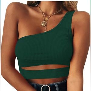 PRETTODAY Women's Sleeveless Tops Sexy OneShoulder Strap Tee Basic Crop Tank Top